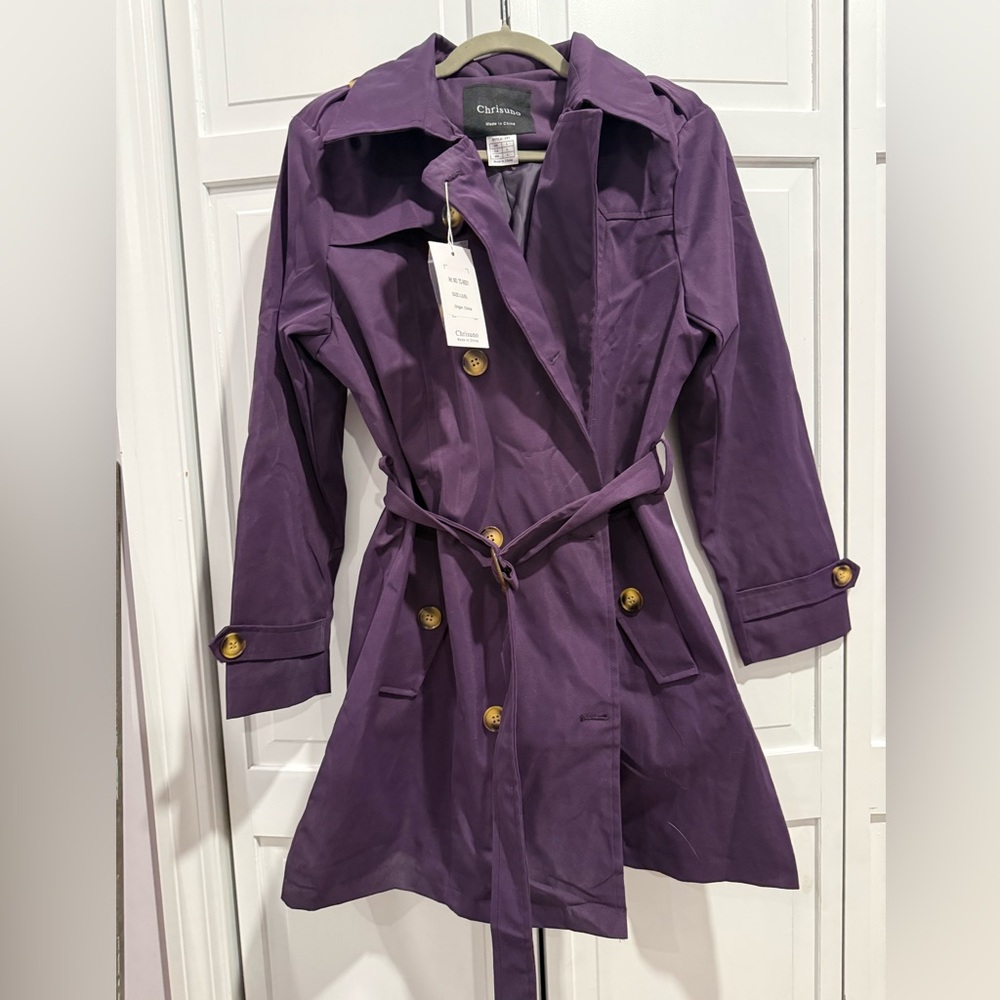 NWT | Chrisuno | Women's Plum Trench Coat |Detachable Hood | Size L